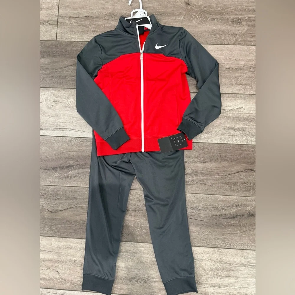 Nike Boys' Red and Charcoal Tracksuit